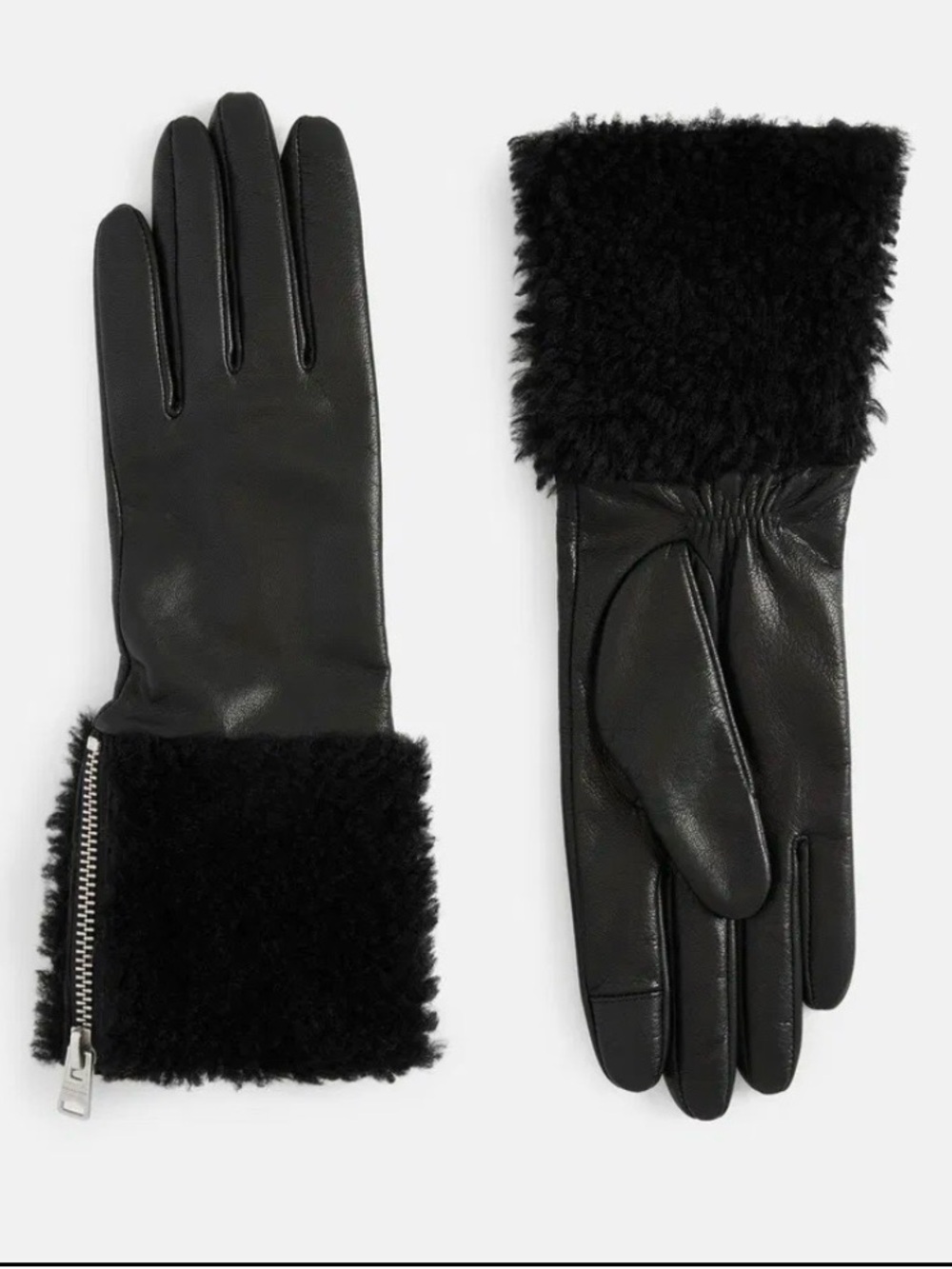 AllSaints Sasha Leather Faux Shearling Trim Gloves